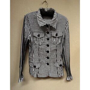 Frank Walder Womens Size 10 Button Up Shirt Long Sleeve Linen Blend Top Striped